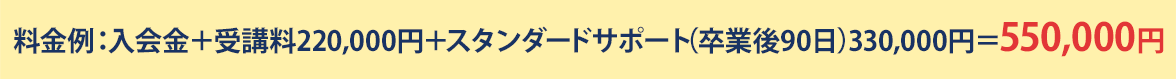 料金例：受講料165,000円＋スタンダードサポート（卒業後90日）330,000円＝495,000円
